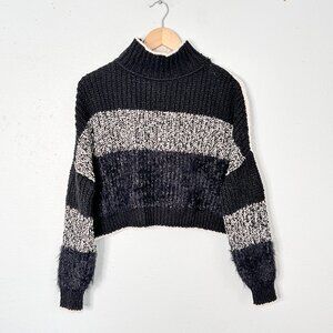 Free People Sunbrite Mock Neck Sweater Black White XS